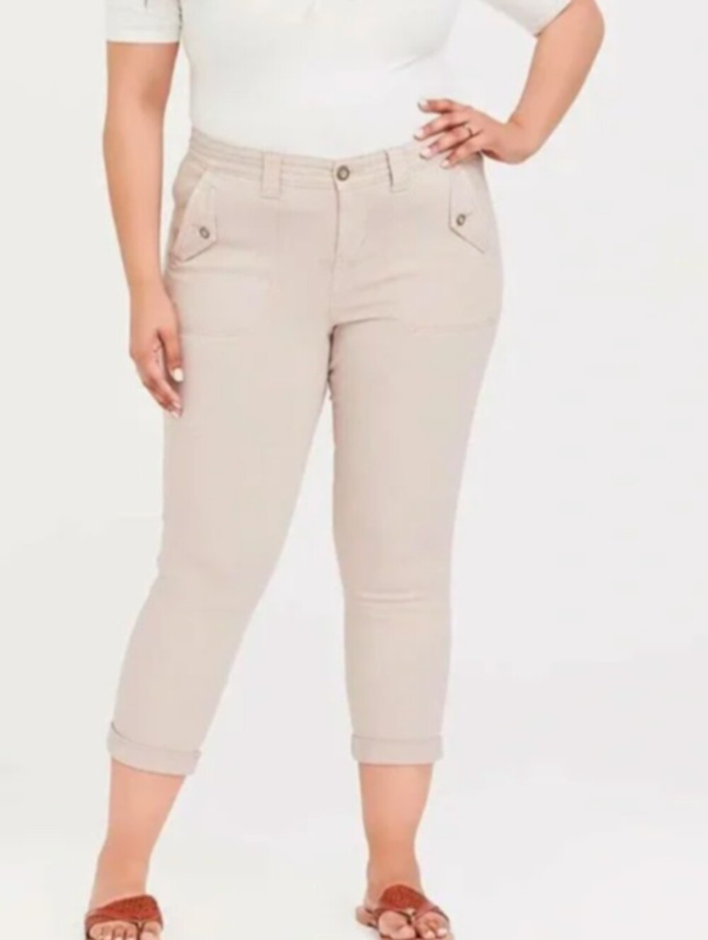 Torrid Twill Military Cropped Pants Light Grey/Beige Pants Plus Size 24 New!